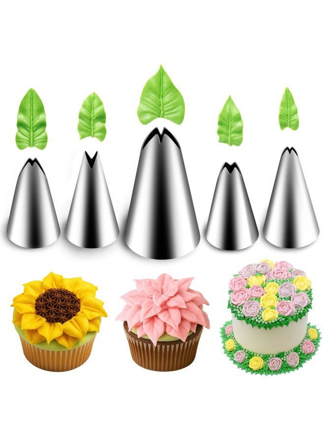 Suuker 5pcs/set Leaf Piping Icing Nozzles,Stainless Steel Cake Decorating Tips Set, DIY Baking Supplies Cake Decorating Tools - Image 1