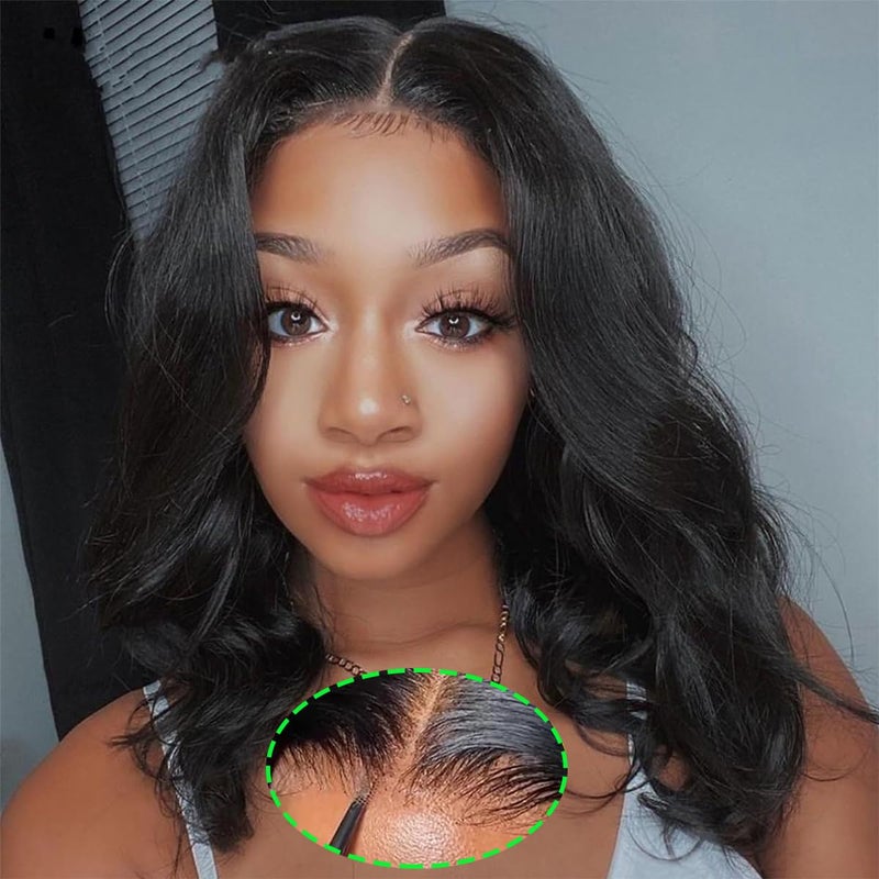 GABRIELLE Wear And Go 14 Inch Glueless Wigs Human Hair 6x4 HD Body Wave Lace Front Wig 200 Density Pre Plucked Pre Cut Lace Closure Wigs for Women Natural Black Glueless Wig - Image 2