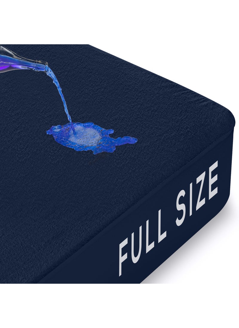 Utopia Bedding Utopia Bedding Waterproof Mattress Protector Full Size  Premium Terry Mattress Cover 200 GSM  Breathable  Fitted Style with Stretchable Pockets (Navy Blue)  - Image 2