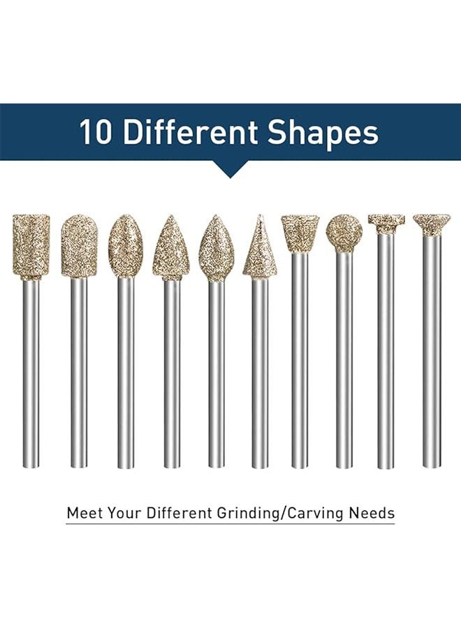 Happy D Diamond Grinding Burr Bit Set， 20Pcs Rotary Tool Accessories Stone Carving Set with 1/8 inch Shank for Stone Ceramic Glass Carving, Grinding, Polishing, Engraving, Sanding - Image 5