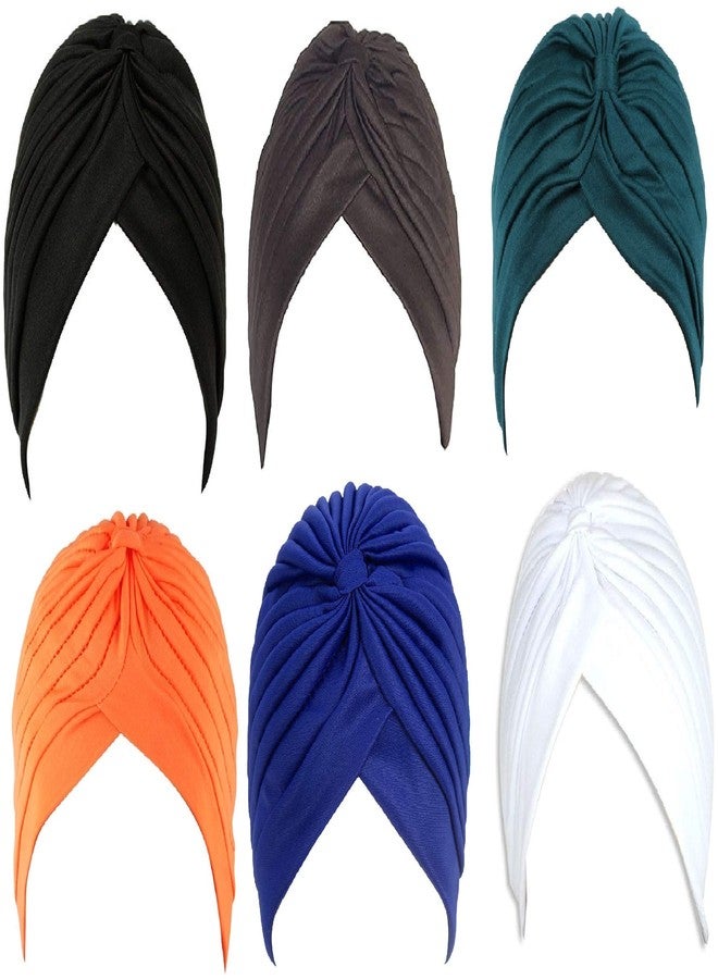 BISMAADH 6 Pcs Men & Women Pleated Head Wrap Knit Bonnet Turban/Pleated Stretchable Polyester Pagri Head Cover/Sun Cap - Image 1