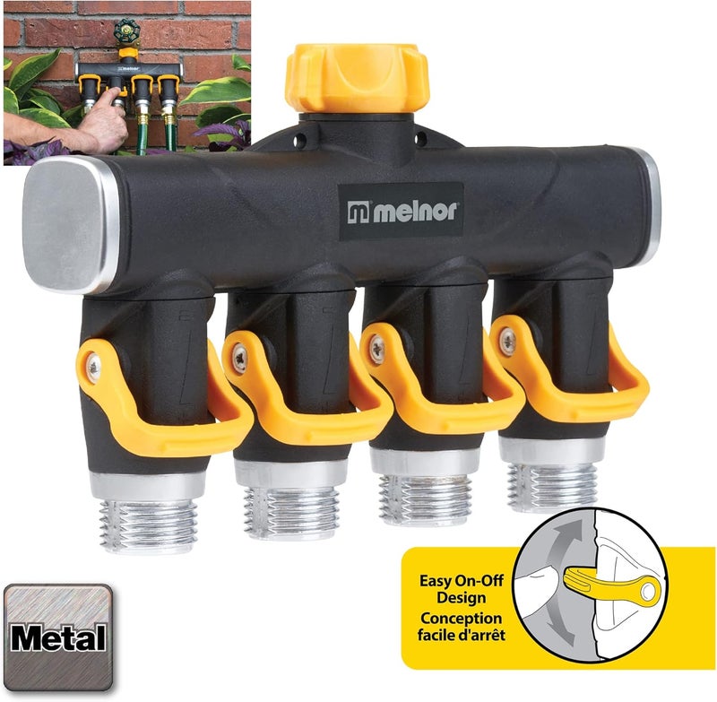 Melnor 65135AMZ 4 Way Lever Flow Through Valve Connector Bundle, Yellow, Black - Image 3