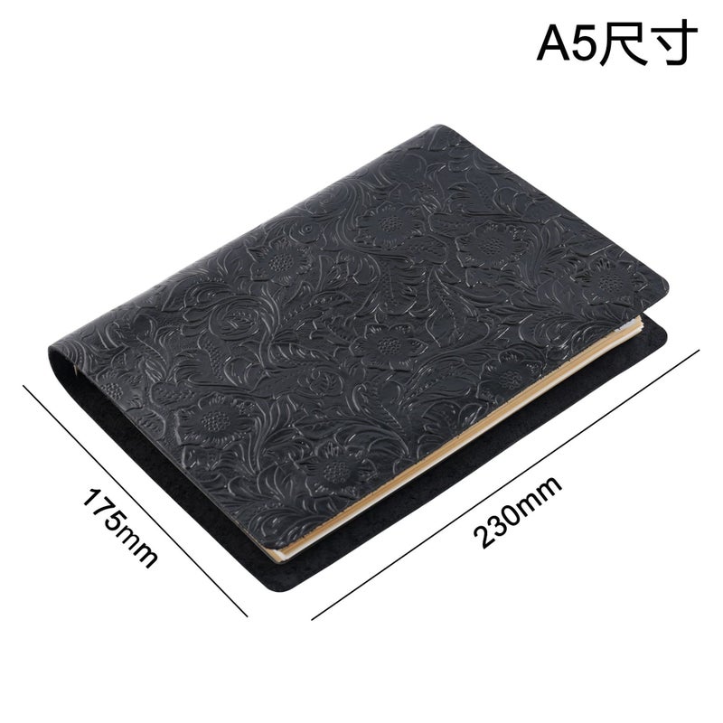 Retro Tang Grass Carved First Layer Cowhide A4/B5/A5 Thickened Crazy Horse Leather Binder Sketch Notepad Diary - Image 1