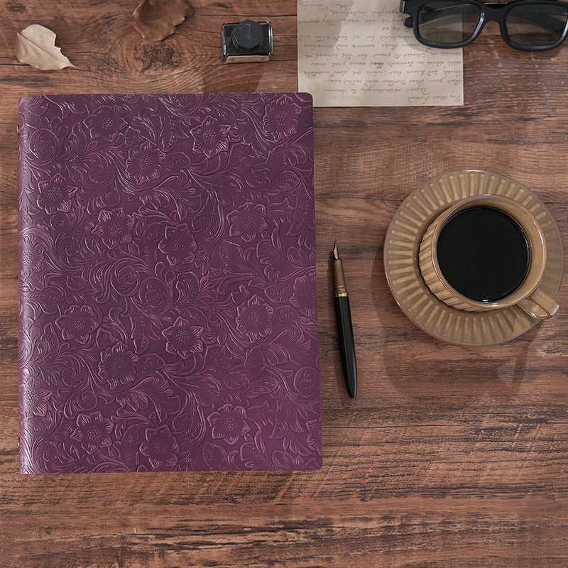 Retro Tang Grass Carved First Layer Cowhide A4/B5/A5 Thickened Crazy Horse Leather Binder Sketch Notepad Diary - Image 5