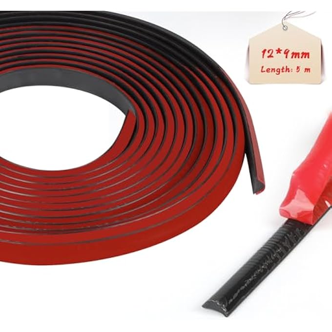 FLEXIBLE SELF-ADHESIVE CEILING MOULDINGS, FLEXIBLE QUARTER ROD, TPE TRIANGLE TRIM FOR CEILINGS AND WALL MOUNTINGS, END STRIP, KITCHEN WORKTOP WALL EDGES (5 M, 12 X 9 MM, BLACK) - Image 1