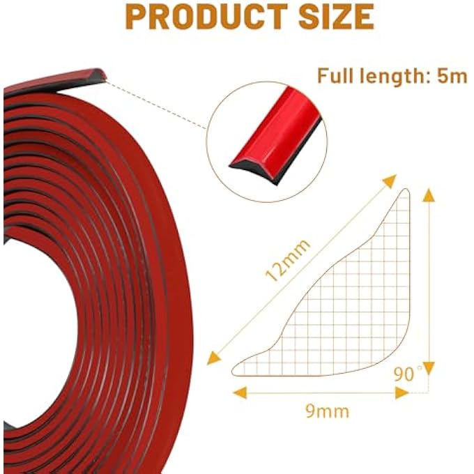 FLEXIBLE SELF-ADHESIVE CEILING MOULDINGS, FLEXIBLE QUARTER ROD, TPE TRIANGLE TRIM FOR CEILINGS AND WALL MOUNTINGS, END STRIP, KITCHEN WORKTOP WALL EDGES (5 M, 12 X 9 MM, BLACK) - Image 3