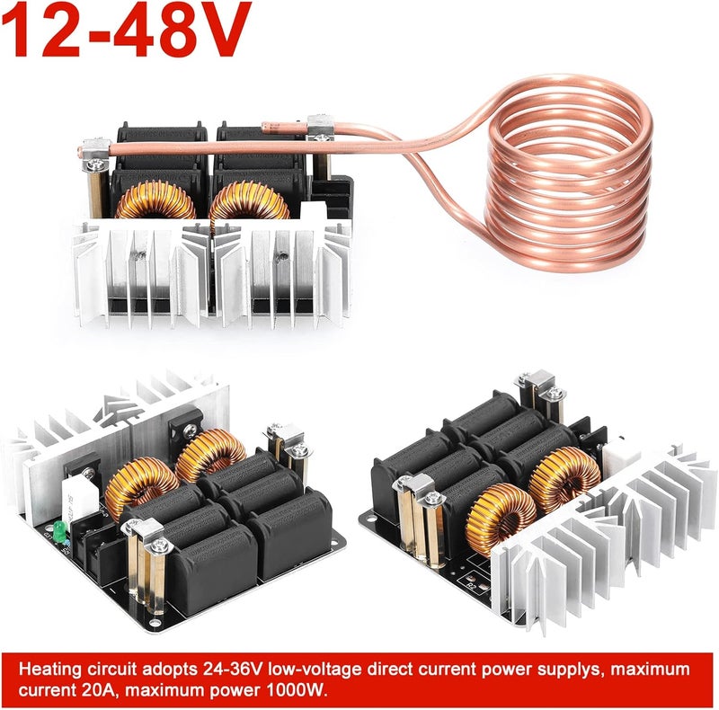 1000W 12-48V ZVS Induction Heating Board Module Low Voltage Heater Coil Flyback Driver Heater with Copper Tubing for DIY Small Parts Hardened Annealing - Image 2