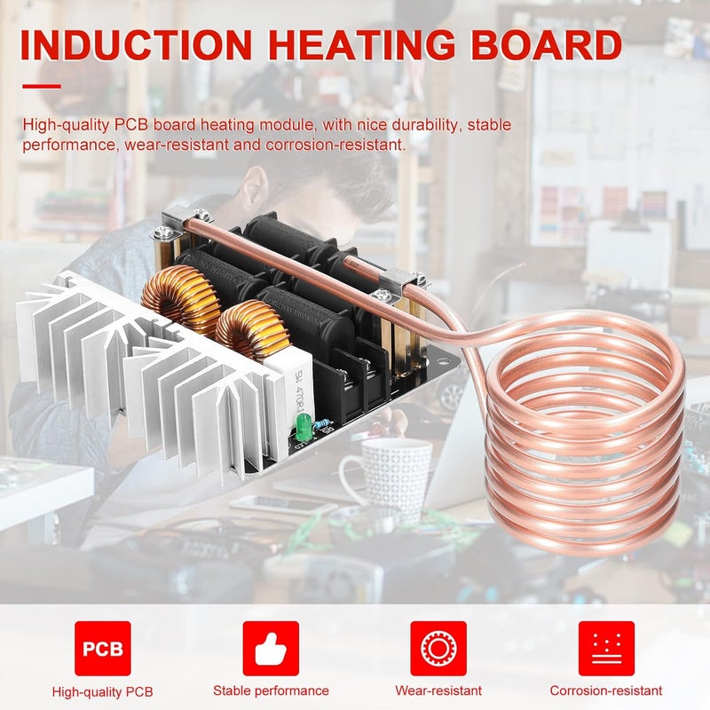 1000W 12-48V ZVS Induction Heating Board Module Low Voltage Heater Coil Flyback Driver Heater with Copper Tubing for DIY Small Parts Hardened Annealing - Image 4