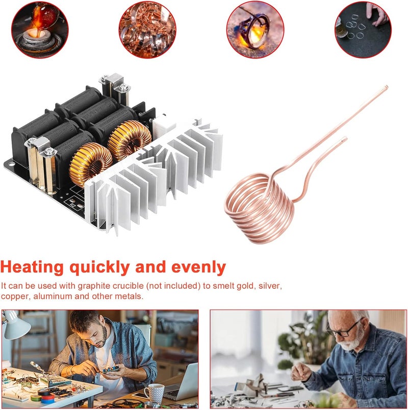 1000W 12-48V ZVS Induction Heating Board Module Low Voltage Heater Coil Flyback Driver Heater with Copper Tubing for DIY Small Parts Hardened Annealing - Image 5