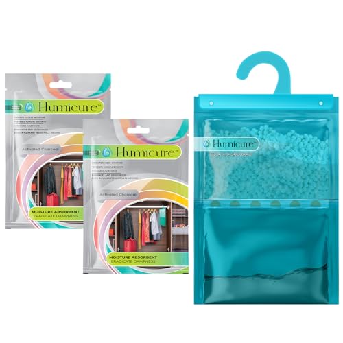 Humicure Moisture Absorber Dehumidifier with 1 Litre Absorption Capacity; Prevents Wardrobe, Bathroom, Kitchen and Bedroom from Mould & Fungus (Pack of 2, 400gram each, Activated Charcoal) - Image 1