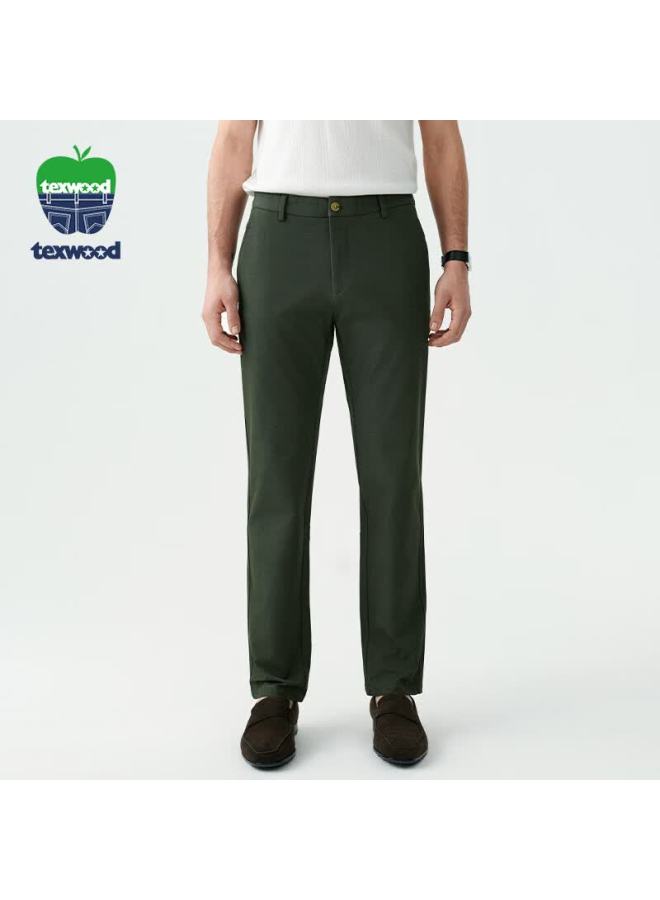 Texwood Men's Casual Pants, High-elastic Modal Straight-leg Trousers, Wrinkle-resistant, Soft, Breathable, Slim-fit Pants, Army Green, Size 32 - Image 1