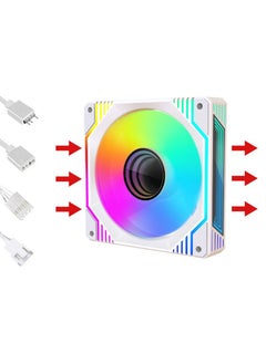 علبة مروحة تبريد مبرد للكمبيوتر مع مصابيح RGB مقاس 12 سم متعدد الألوان