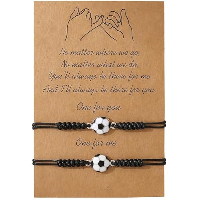 rayihni 2 Pcs Friendship Soccer Bracelets, Adjustable Bff Bracelets For Kids, Best Friend Gifts For Boys Girls, Personalized Football Gifts For Teens, Birthday, Christmas, Sports Lovers - Image 1