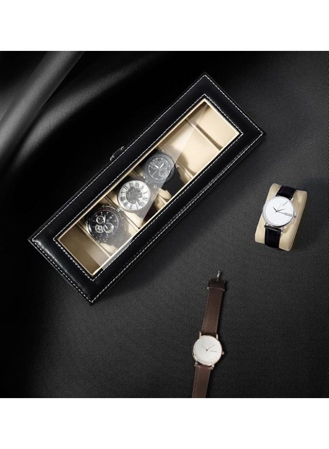 علبة ساعات، 6 فتحات، صندوق تنظيم الساعات مع غطاء زجاجي كبير، حافظة عرض الساعات، صندوق ساعات للرجال والنساء - Image 3