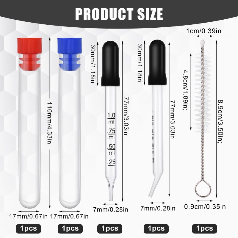 PEUTIER 2pcs 1ml Eye Dropper, Glass Pipette with Measurements Bent & Straight Tip Eyedropper Calibration Liquid Dropper with Cleaning Brush Rubber Head for Medicine Oil Laboratory Feeding (Black) - Image 2