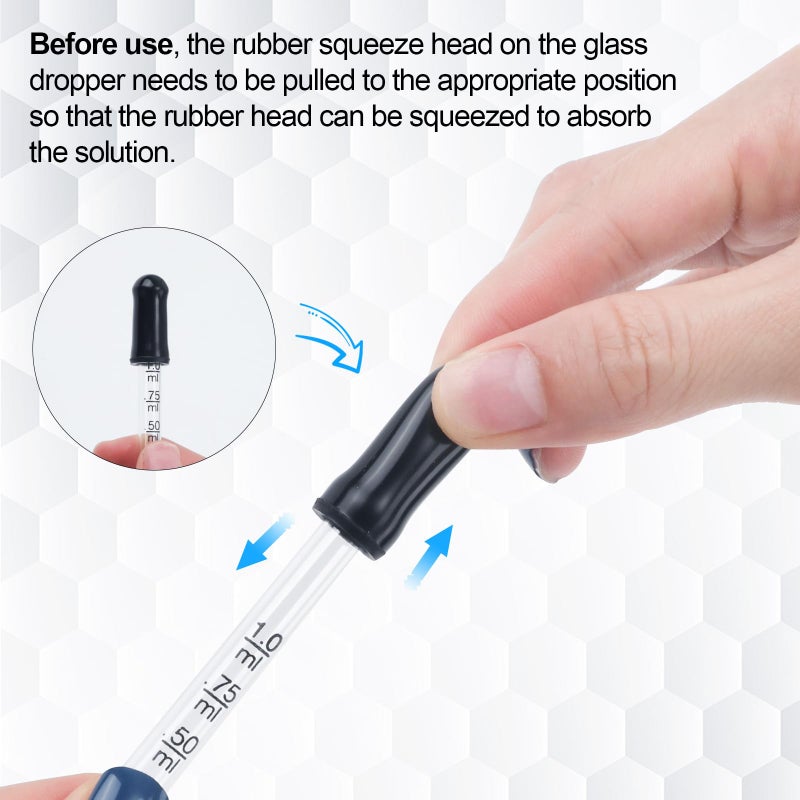 PEUTIER 2pcs 1ml Eye Dropper, Glass Pipette with Measurements Bent & Straight Tip Eyedropper Calibration Liquid Dropper with Cleaning Brush Rubber Head for Medicine Oil Laboratory Feeding (Black) - Image 3