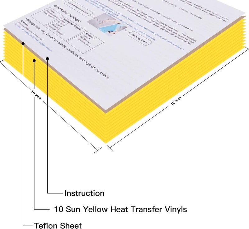 JANDJPACKAGING Heat Transfer Vinyl HTV for T-Shirts 12"x10" 10 Pack Iron on Vinyl (Sun Yellow) - Image 2