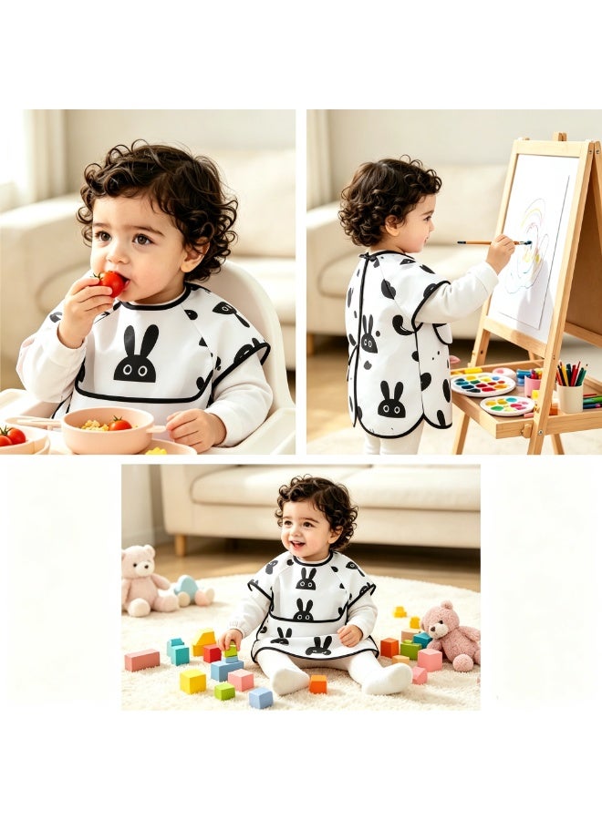 2 Pack Long Sleeve Baby Waterproof Bib Apron, Toddler Feeding Smock with Food Catcher Pocket for Eating & Painting, Suitable for 0-3 Years Old - Image 5