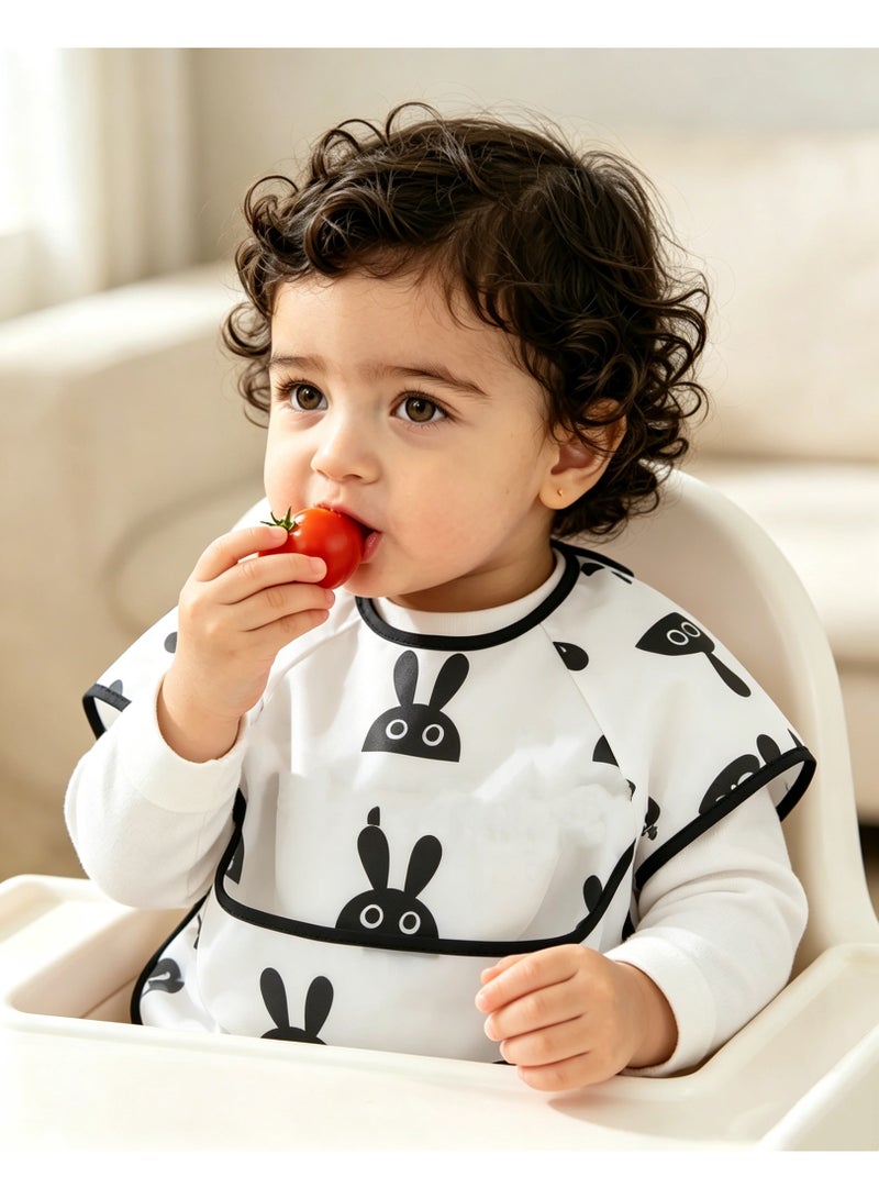 2 Pack Long Sleeve Baby Waterproof Bib Apron, Toddler Feeding Smock with Food Catcher Pocket for Eating & Painting, Suitable for 0-3 Years Old - Image 2