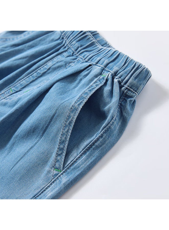 Deesha Girls' Denim Pants Summer Big Kids Loose Wide Leg Cotton Denim Pants Denim Blue 165 - Image 4
