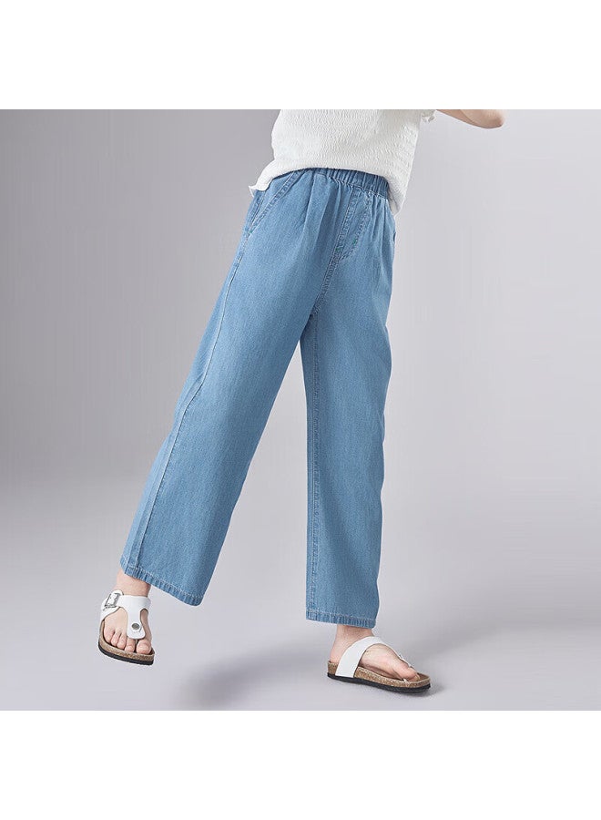 Deesha Girls' Denim Pants Summer Big Kids Loose Wide Leg Cotton Denim Pants Denim Blue 165 - Image 2