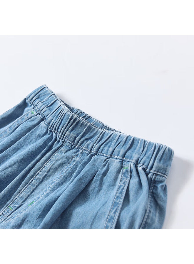 Deesha Girls' Denim Pants Summer Big Kids Loose Wide Leg Cotton Denim Pants Denim Blue 165 - Image 3