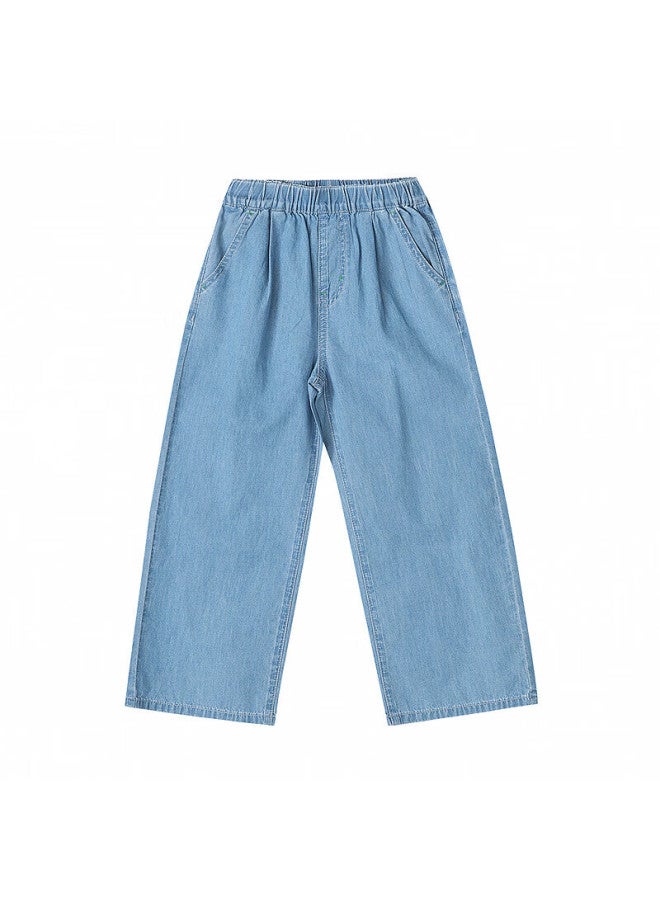 Deesha Girls' Denim Pants Summer Big Kids Loose Wide Leg Cotton Denim Pants Denim Blue 165 - Image 5