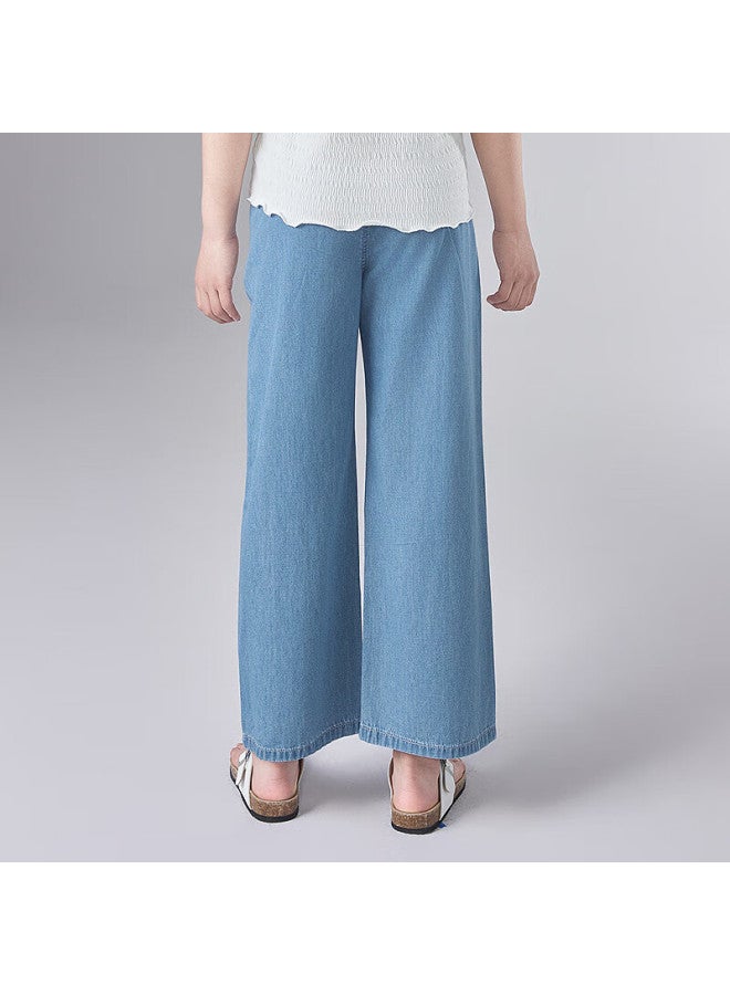 Deesha Girls' Denim Pants Summer Big Kids Loose Wide Leg Cotton Denim Pants Denim Blue 165 - Image 1