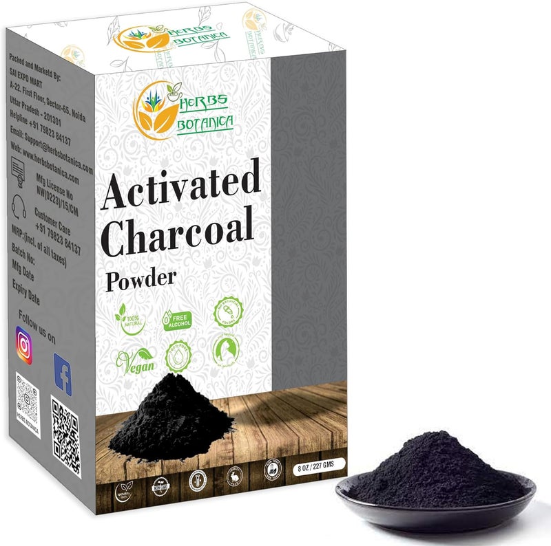 HERBS BOTANICA Activated Charcoal Powder Food Grade Natural Detoxifier for Digestive Health Teeth Whitening Detoxification Bug Bite Relief 8 oz 227 gm - Image 1