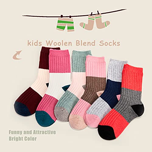 HowJoJo Big Girls Wool Socks Kids Crew Seamless Winter Warm Thermal Socks 6 Pack 6 Pack 8-10 Years - Image 2