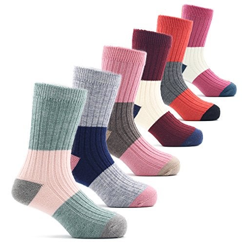 HowJoJo Big Girls Wool Socks Kids Crew Seamless Winter Warm Thermal Socks 6 Pack 6 Pack 8-10 Years - Image 1