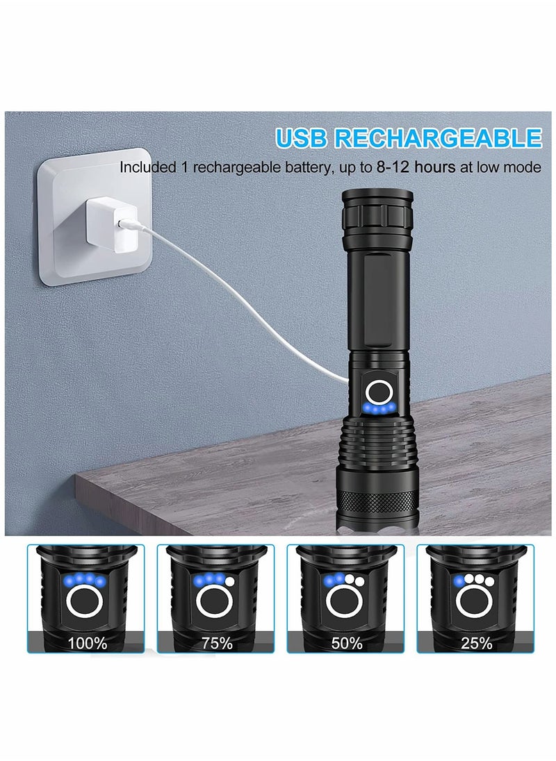 Excefore - Flashlight Led USB Rechargeable 5000 lumens Torch Light XHP50, Super Bright 5 Modes Flashlights IP67 Waterproof Zoomable for Outdoor Camping Hiking Emergency - Image 1