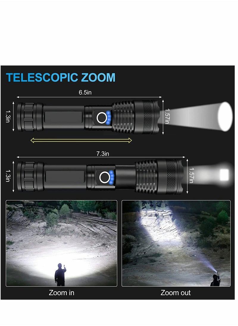 Excefore - Flashlight Led USB Rechargeable 5000 lumens Torch Light XHP50, Super Bright 5 Modes Flashlights IP67 Waterproof Zoomable for Outdoor Camping Hiking Emergency - Image 1