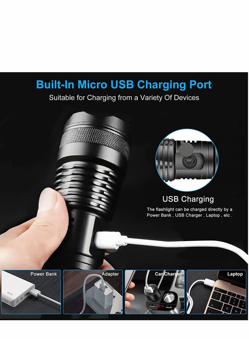 Excefore - Flashlight Led USB Rechargeable 5000 lumens Torch Light XHP50, Super Bright 5 Modes Flashlights IP67 Waterproof Zoomable for Outdoor Camping Hiking Emergency - Image 1