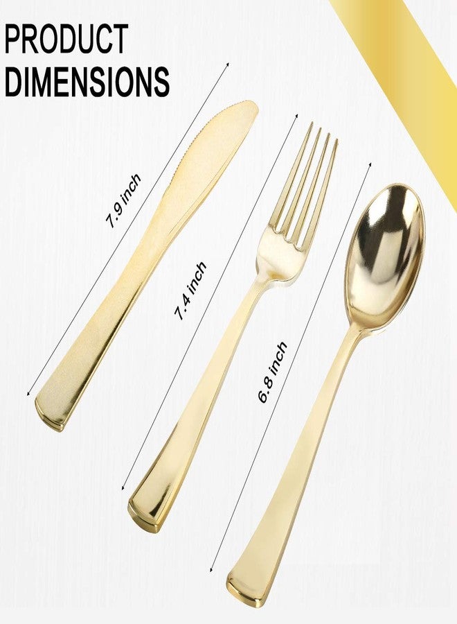 M MCIRCO 175 Piece Gold Dinnerware Set - 50 Plates - 25 Silverware - 25 Cups - 25 Paper Napkins, 25 Guest Disposable Gold Dinnerware Set - Image 3