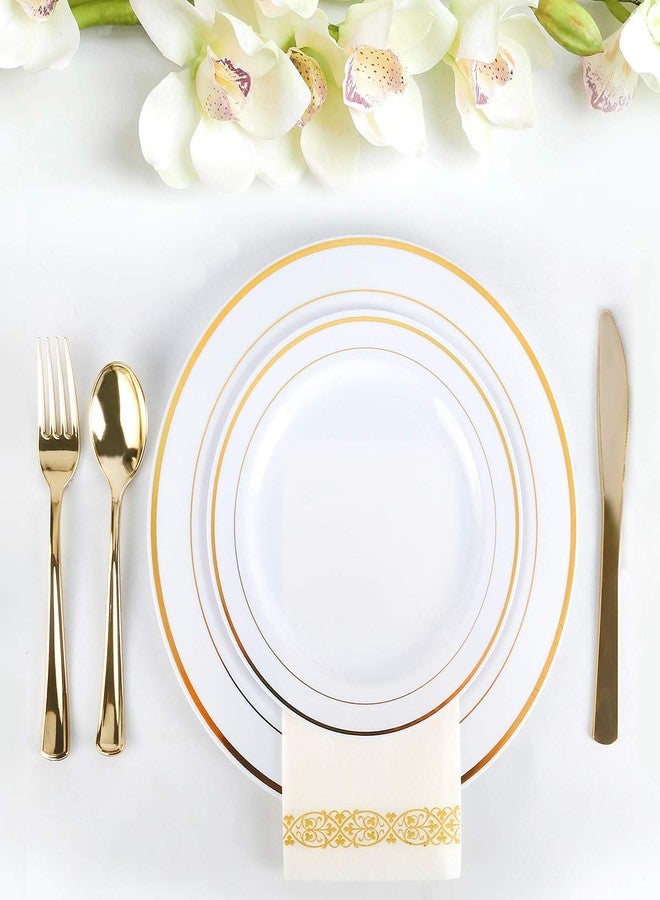 M MCIRCO 175 Piece Gold Dinnerware Set - 50 Plates - 25 Silverware - 25 Cups - 25 Paper Napkins, 25 Guest Disposable Gold Dinnerware Set - Image 5