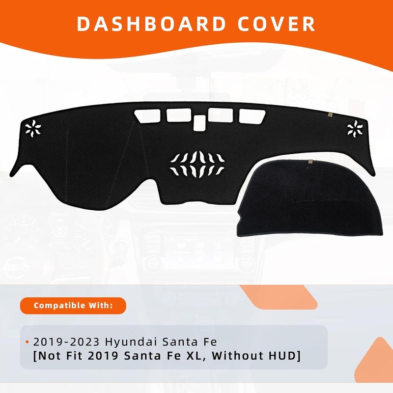 KEYOOG Dashboard Cover Dash Mat Fit for Hy-undai Santa Fe 2023-2019 (Without HUD Models),Car Dash Board Mat Anti-Glare Carpet,Non-Slip Pad Sunshield Protector (Black) - Image 2