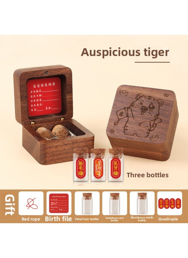 Generic Umbilical Cord Collection Box Fetal Hair Souvenir Making Fetal Hair Preservation Bottle Baby Rabbit Navel Newborn Baby Storage-Color:3 Bottles + Stickers + Walnut [auspicious Tiger]  - Image 1