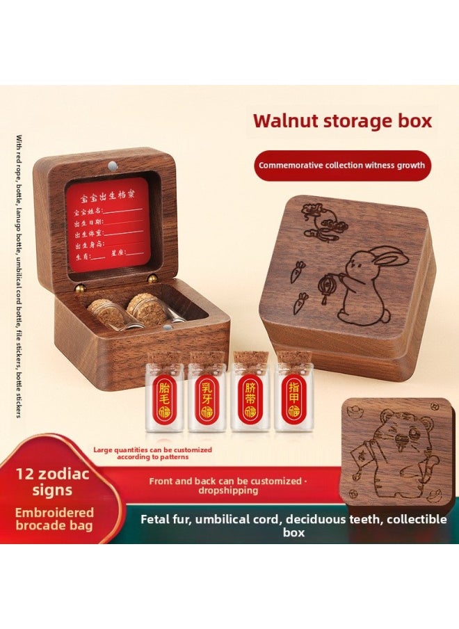 Generic Umbilical Cord Collection Box Fetal Hair Souvenir Making Fetal Hair Preservation Bottle Baby Rabbit Navel Newborn Baby Storage-Color:3 Bottles + Stickers + Walnut [auspicious Tiger]  - Image 2