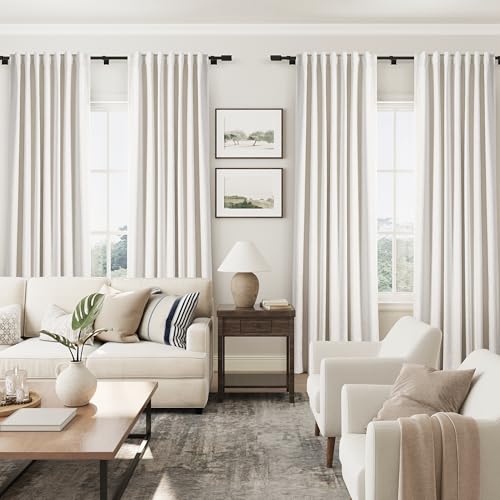SPWIY 100% Cream Beige Blackout Linen Curtains 84 inches Long 2 Panels for Living Room Back Tab Rod Pocket Soild Thermal Insulated Natural Beige Room Darkening Decorative Window Drapes for Bedroom - Image 4