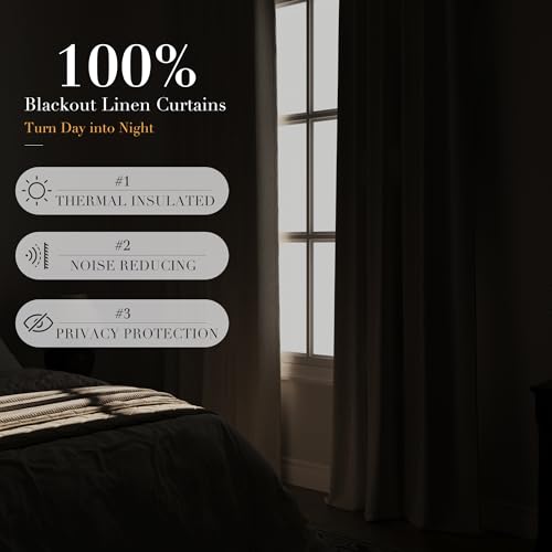 SPWIY 100% Cream Beige Blackout Linen Curtains 84 inches Long 2 Panels for Living Room Back Tab Rod Pocket Soild Thermal Insulated Natural Beige Room Darkening Decorative Window Drapes for Bedroom - Image 3