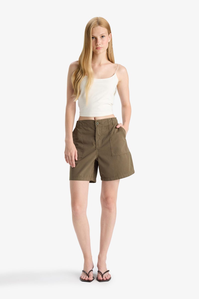 DeFacto Green Woman Gabardine Normal Waist Short Leg Shorts Casual - Image 2