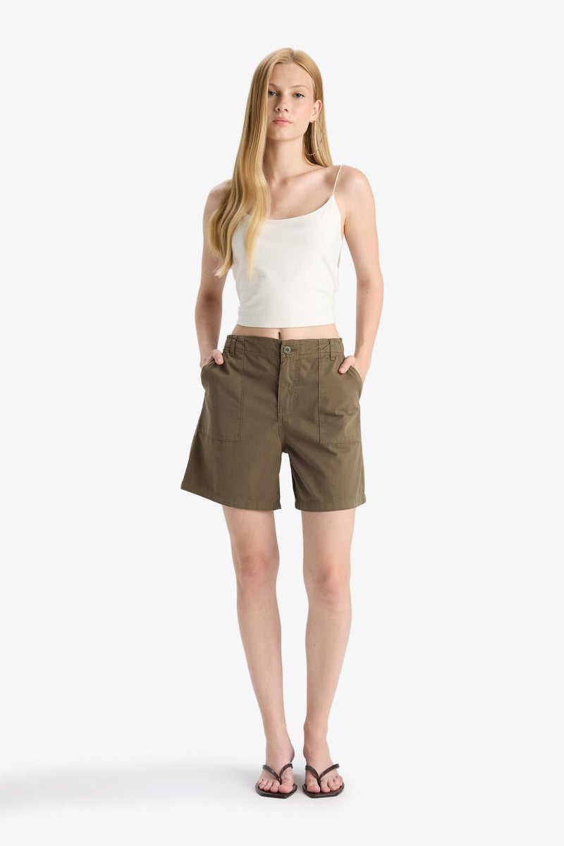 DeFacto Green Woman Gabardine Normal Waist Short Leg Shorts Casual - Image 1