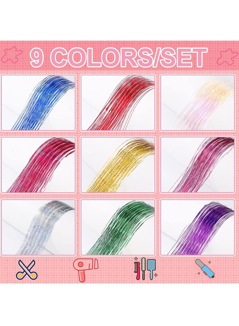 SOLARAE 36 Pcs 19.7 Inch Clip-in Hair Tinsel Kit - Glitter Hair Tinsel Extensions with Clips, 9 Colors Heat Resistant - Colorful Hair Accessories for Women, Girls, and Kids' Parties - Image 4