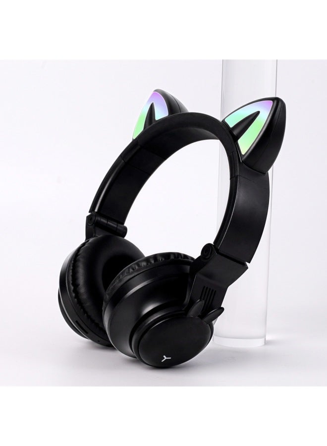 [Style] Cat Ear Bluetooth Headset PT02 Net Red Design Bass Super Long Endurance Headset Game Headset-Color:[Rabbit Pieces] Athens Black  - Image 1