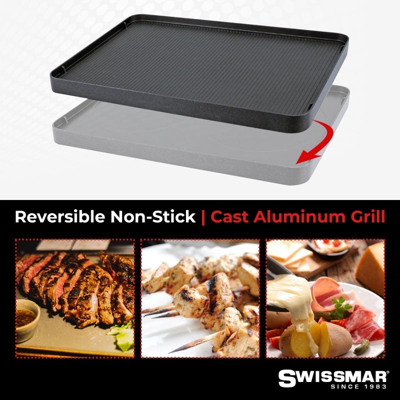 Swissmar شواية ركلات كلاسيكية 8 أشخاص من سويسمار KF-77041 مع لوحة شواية من الألمنيوم المصبوب غير اللاصق/سطح كريب، أسود - Image 5