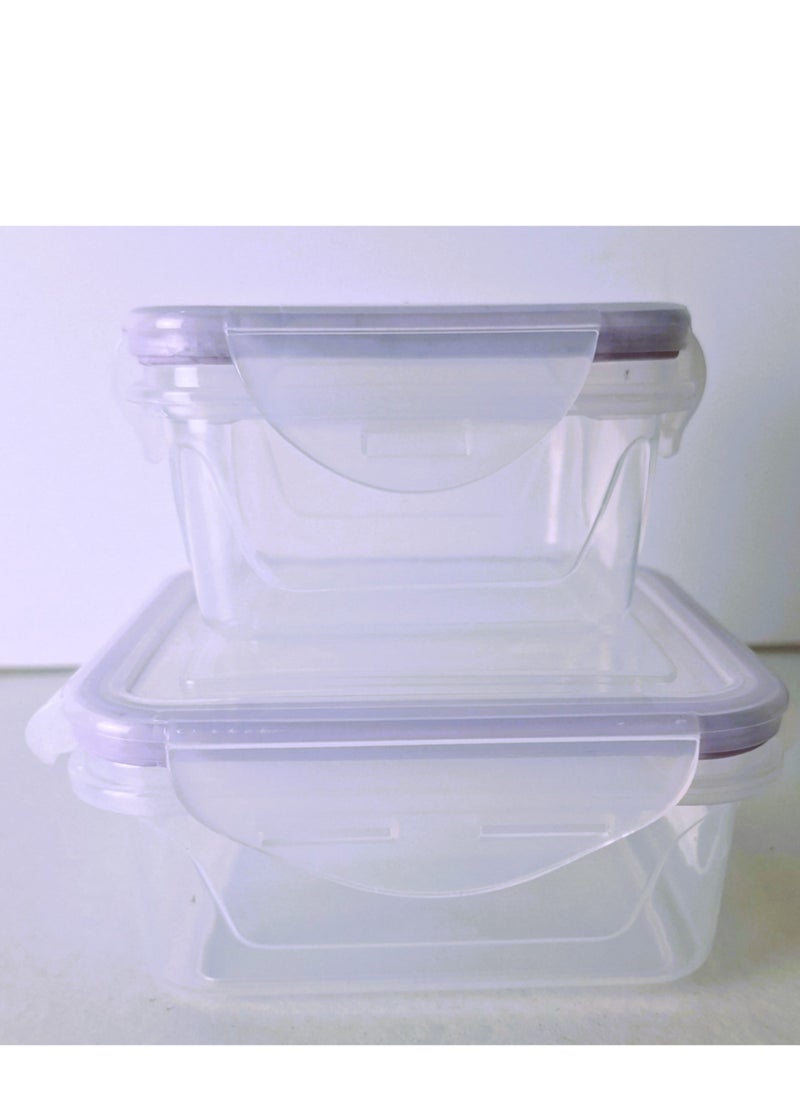 Plastic refrigerator food storage box set, airtight lid, 2 pieces, different sizes (300ml-530ml), safe for use in the microwave and deep freezer