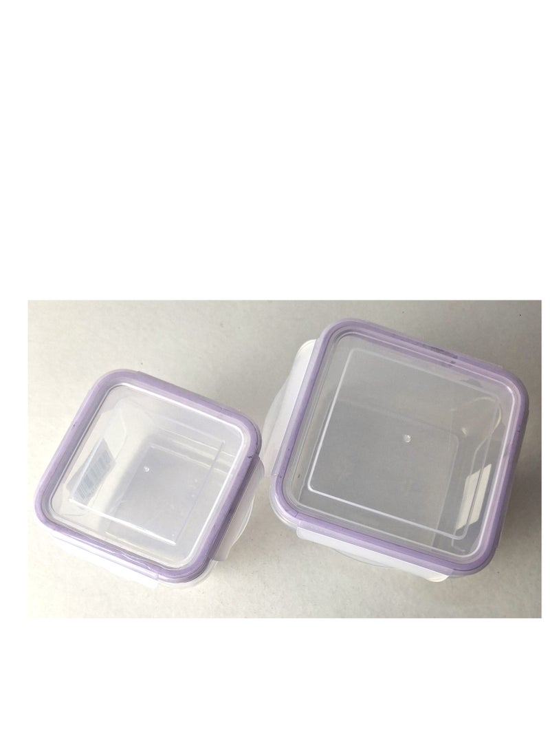 Plastic refrigerator food storage box set, airtight lid, 2 pieces, different sizes (300ml-530ml), safe for use in the microwave and deep freezer