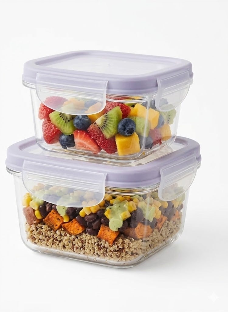 favilla Plastic refrigerator food storage container set, airtight lid, 2 pieces in different sizes (300ml-530ml), microwave and freezer safe - Code 1312 - Image 1
