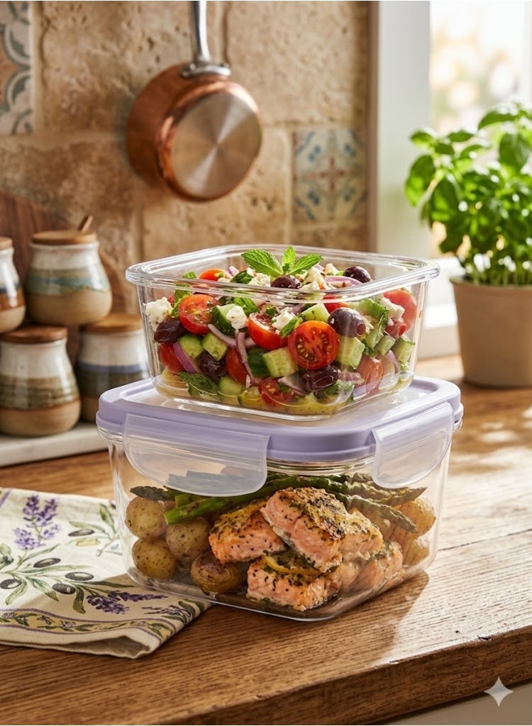favilla Plastic refrigerator food storage container set, airtight lid, 2 pieces in different sizes (300ml-530ml), microwave and freezer safe - Code 1312 - Image 4